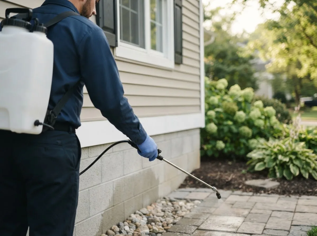Pest control technician inspecting a home in Weidman, MI